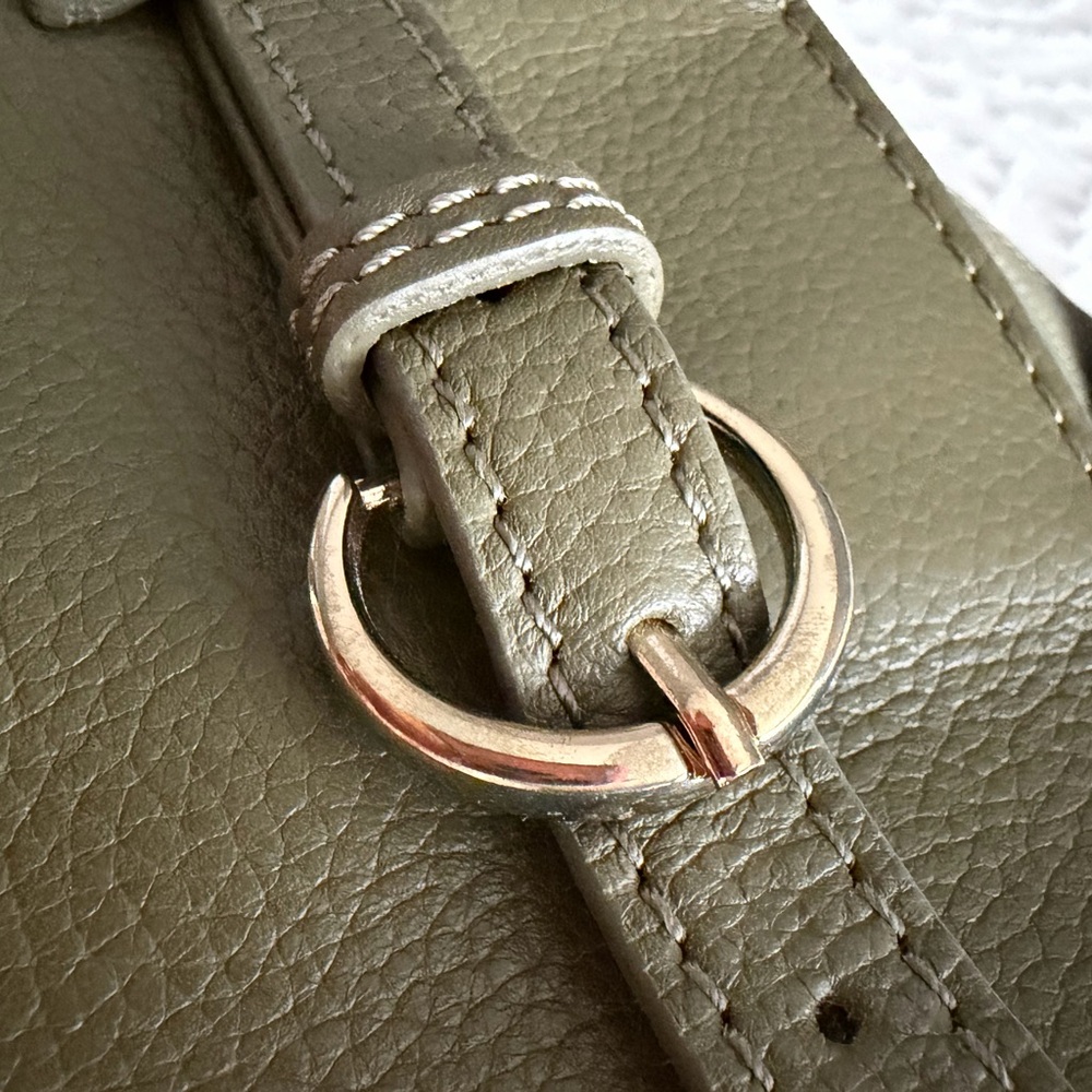 Olive Green Genuine Leather Shoulder East West Bag - Picture 7 of 11